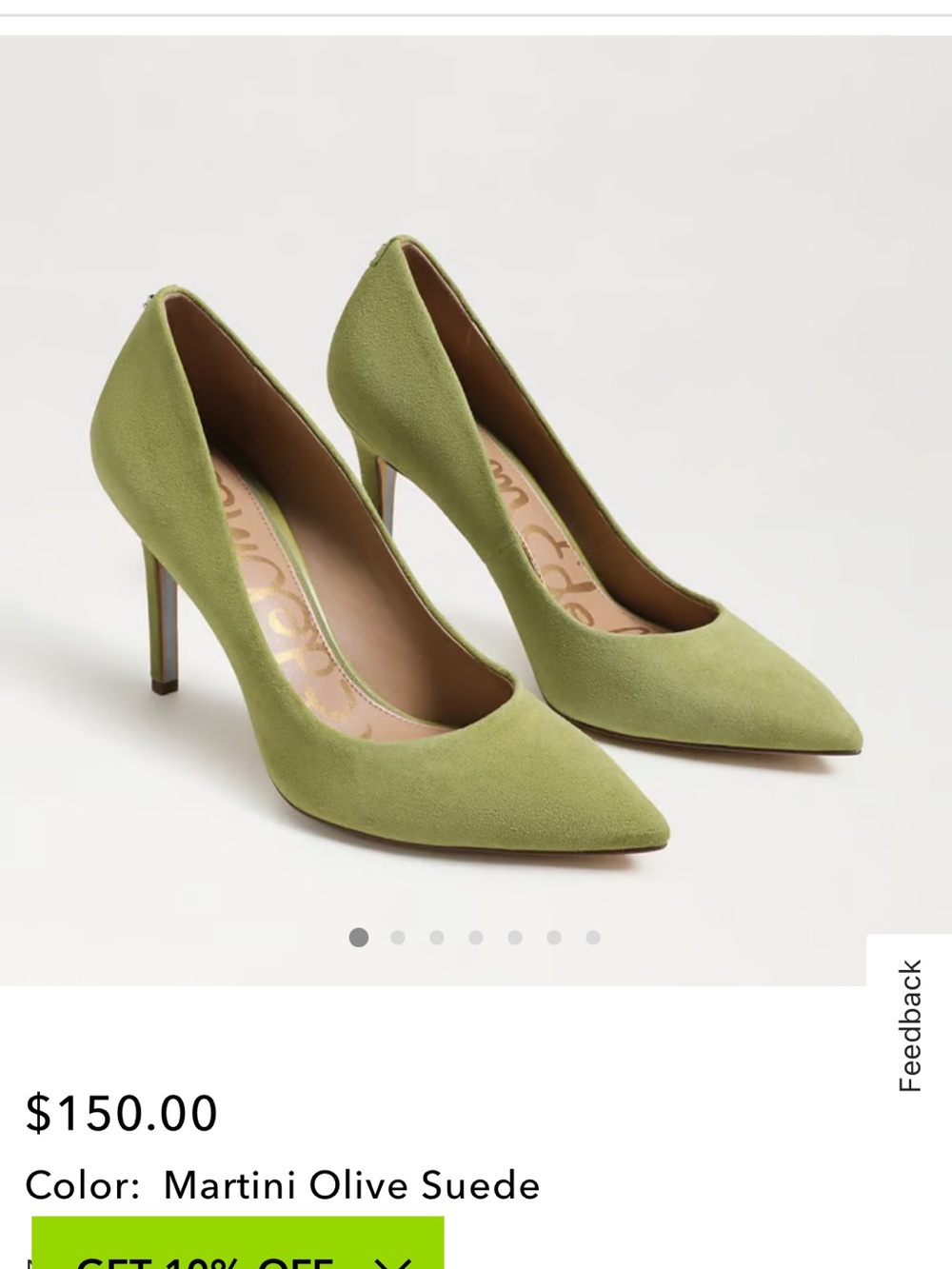 Sam Edelman Olive Green Suede Pointed-Toe Stilettos